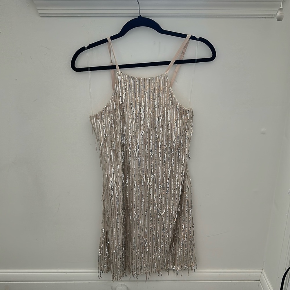 Gold Highneck Flapper Dress with Adjustable Straps